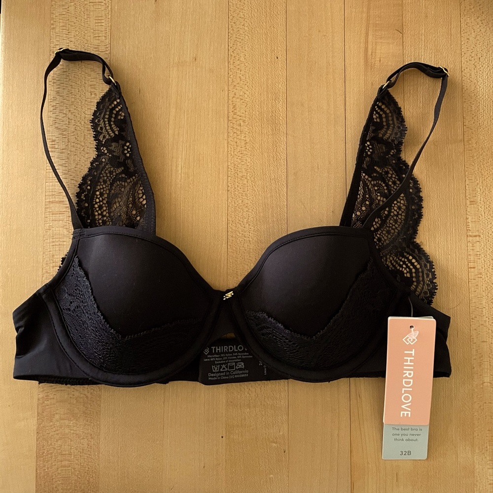 NWT ThirdLove 24/7 T-Shirt Bra 32B Black Lace